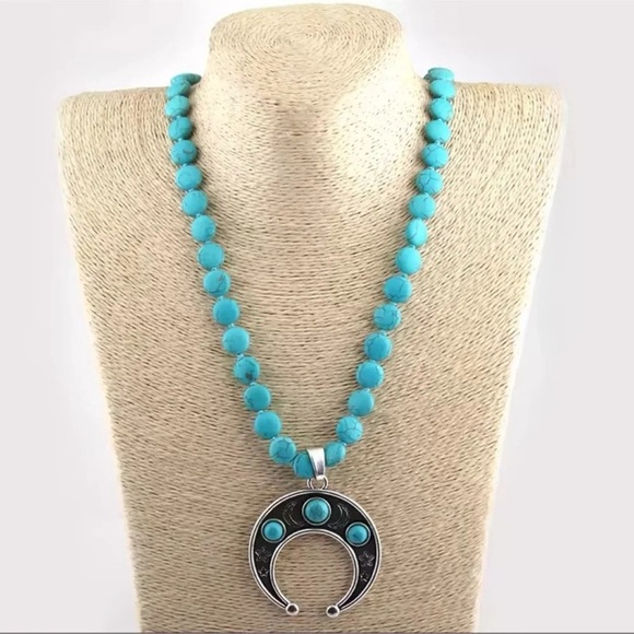 Anthropologie Turquoise Moon Natural Stone Beads Bohemian Western Necklace - Picture 8 of 8